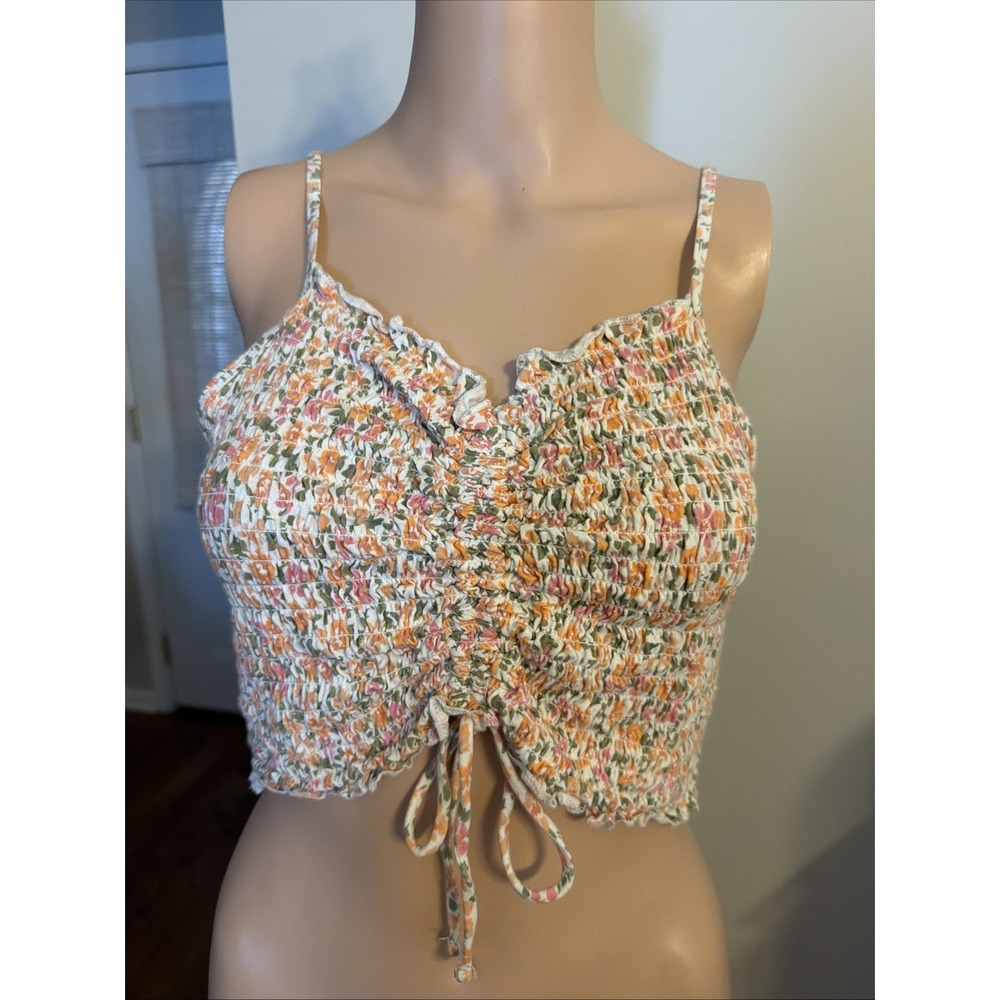 Aéropostale Smicked Cropped Tube Top Large Stretch Drawstring Cottagecore Praire